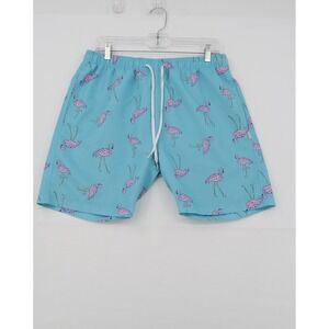 Ambsn California Mens Teal Flamingo Print Board Shorts Swim Trunks Size Large